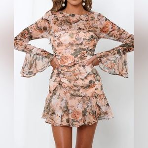 Hello Molly Land Mine Floral Sheer Bell Sleeve Nude Dress Size 4